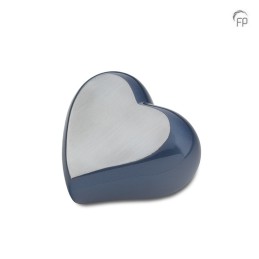 Metalen Mini Hart Urn Mat Zilverkleur met Blauw